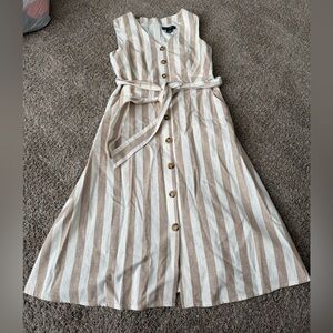 Jessica Howard Tan and White Striped Midi Dress